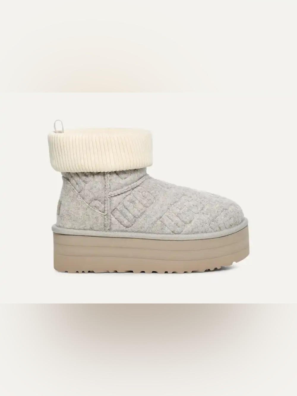 UGG Quilted Bootie Slipper with Cream Fold-Over Cuff - Light Gray